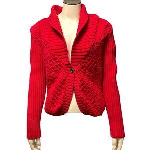 Chicos Red Knit Ribbed Cardigan Sweater Open Front Long Sleeve Cozy Classic Sz 2